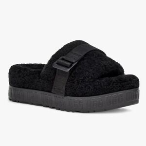 UGG Fluffita Black Platform Shearling Slide Flatform Sandals